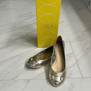 Circa Joan & David pale gold ballet flats with hammered buckle size 8. Like new.